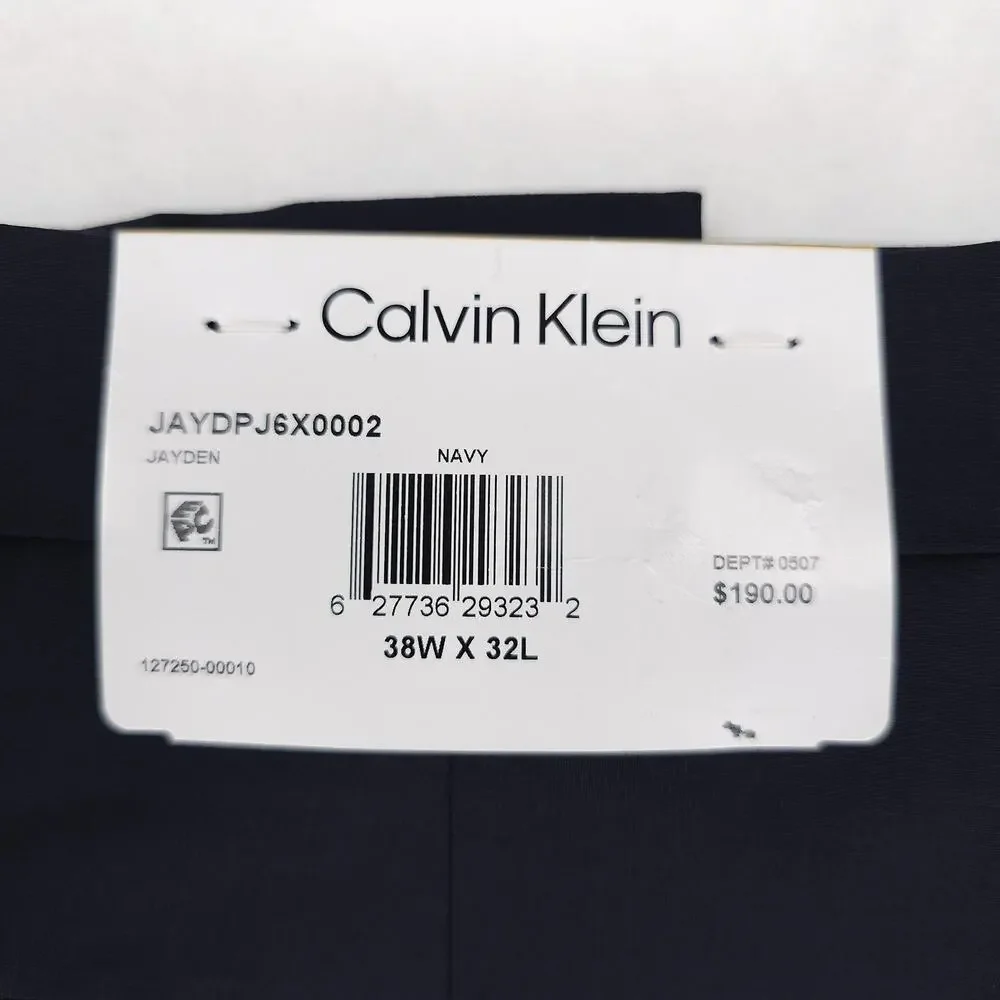 Calvin Klein Mens Skinny Fit 2 Piece Suit 46R 38x32 Navy Blue Solid Stretch Wool